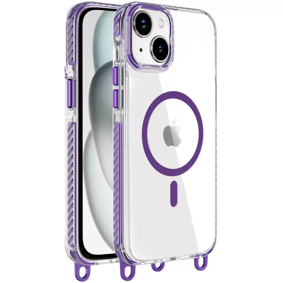 iPhone 15 Plus/iPhone 14 Plus Magsafe Clear Twotone Case with Lanyard Purple