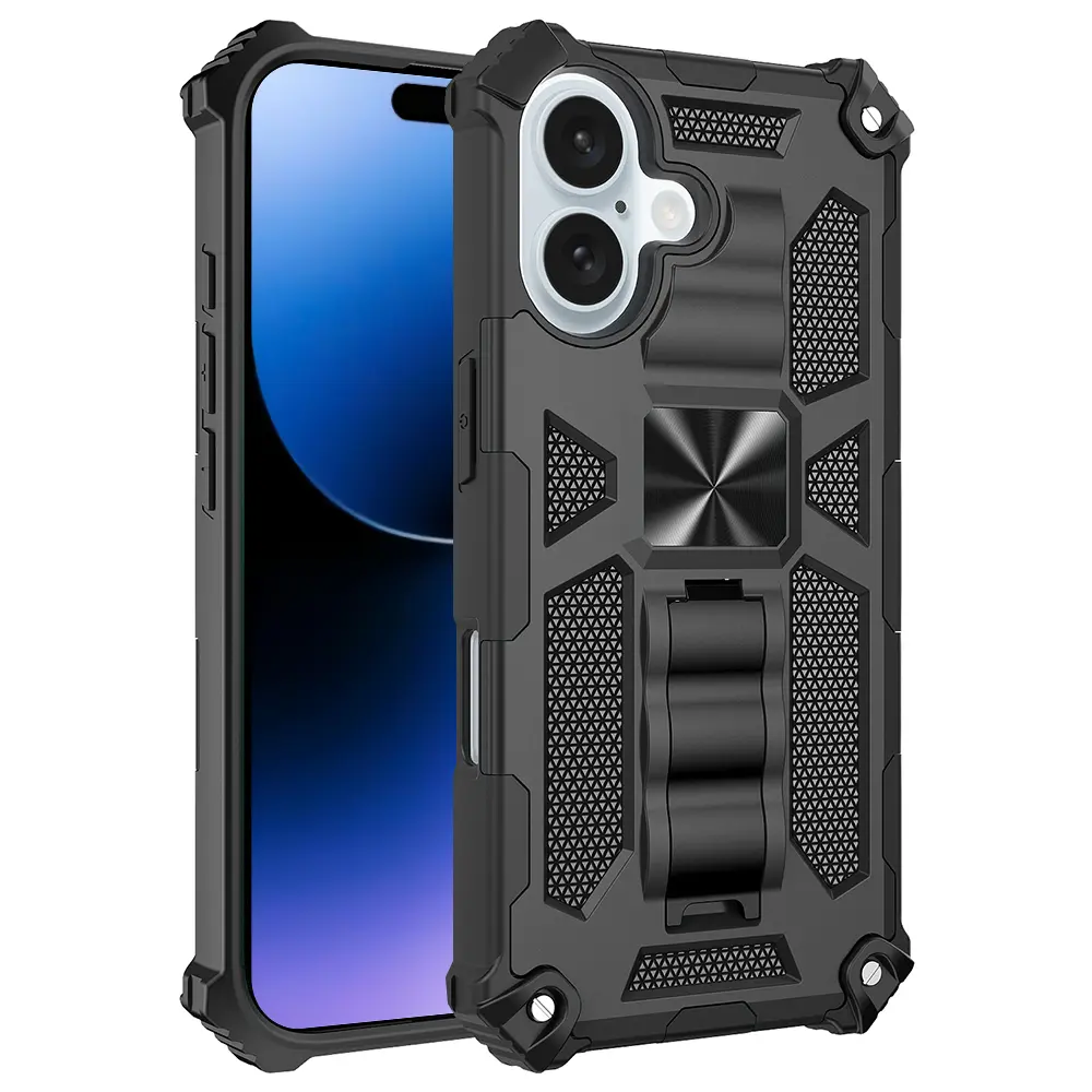 iPhone 16 Vertical Kickstand TPU Corner Edges Case Black