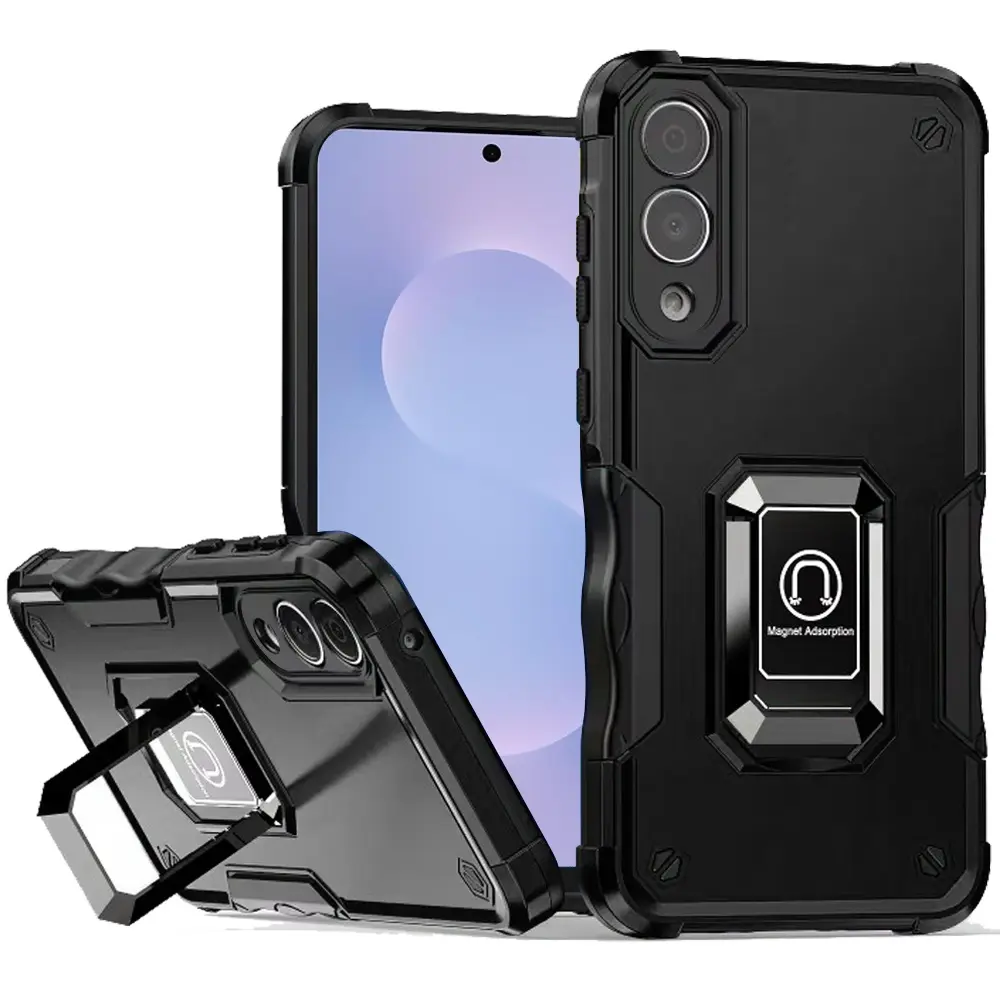 Samsung Galaxy S25 Edge Strong Tough Metallic Design Hybrid Premium Kickstand Case Black