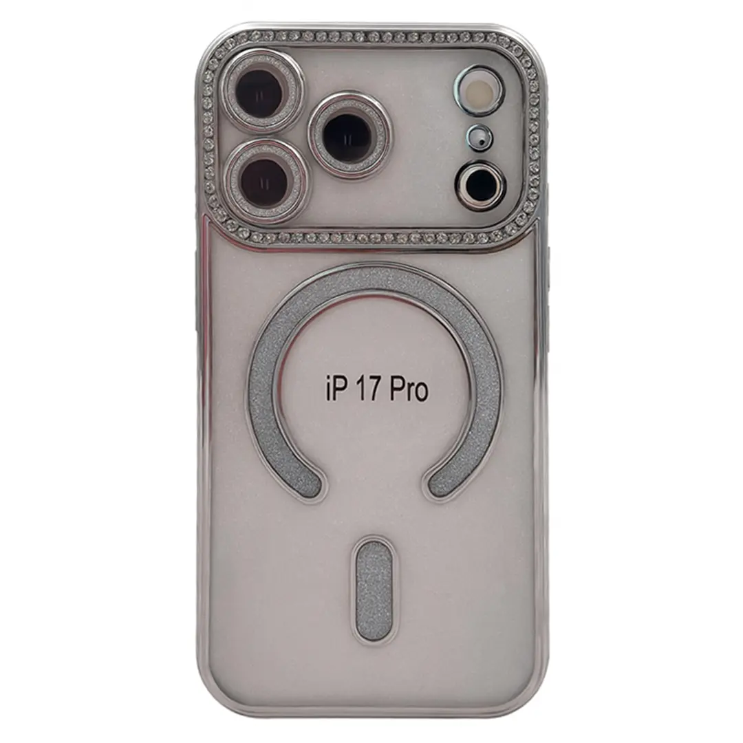 iPhone 17 Pro Magsafe Clear Case Diamond with Camera Protection Silver