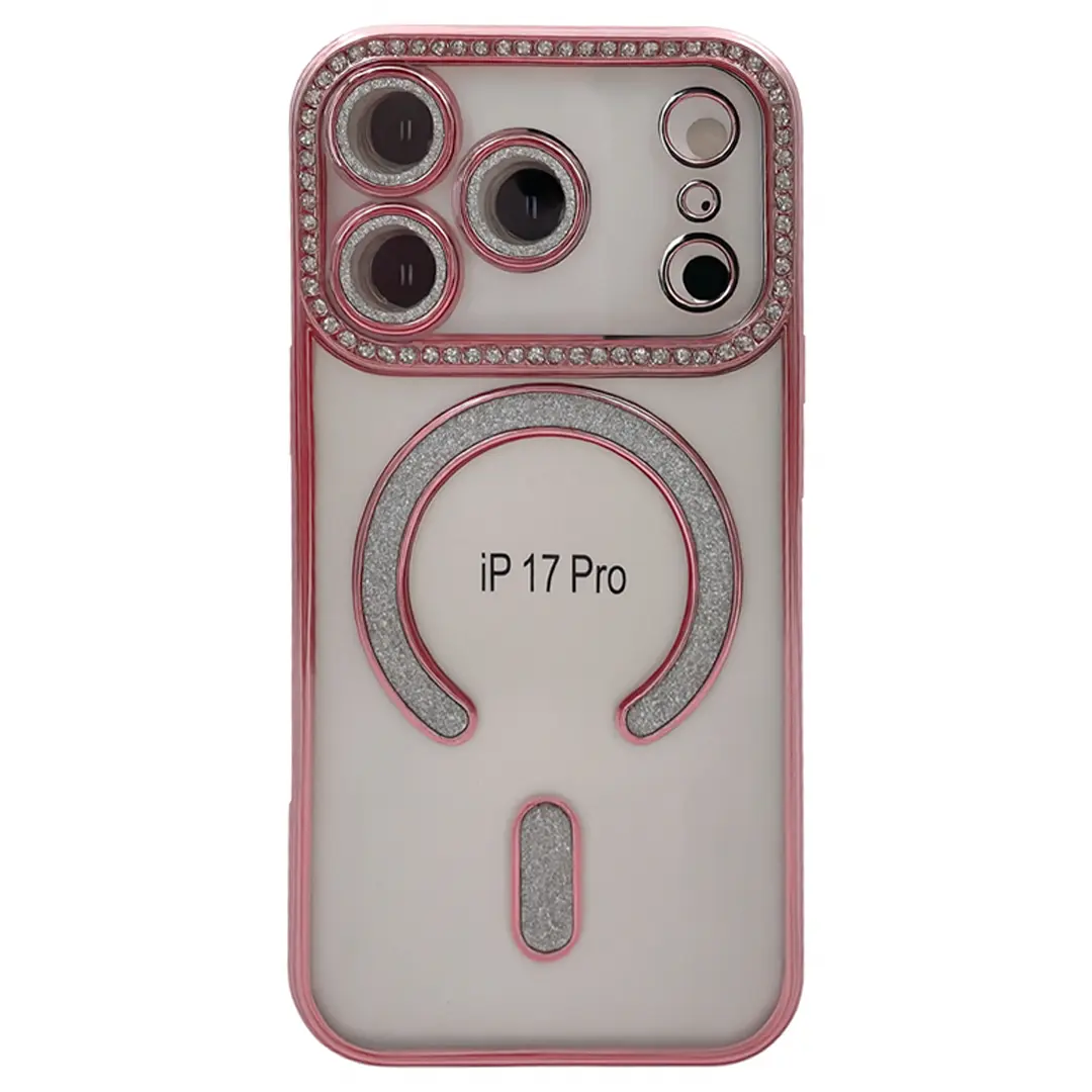 iPhone 17 Pro Magsafe Clear Case Diamond with Camera Protection Rose Gold