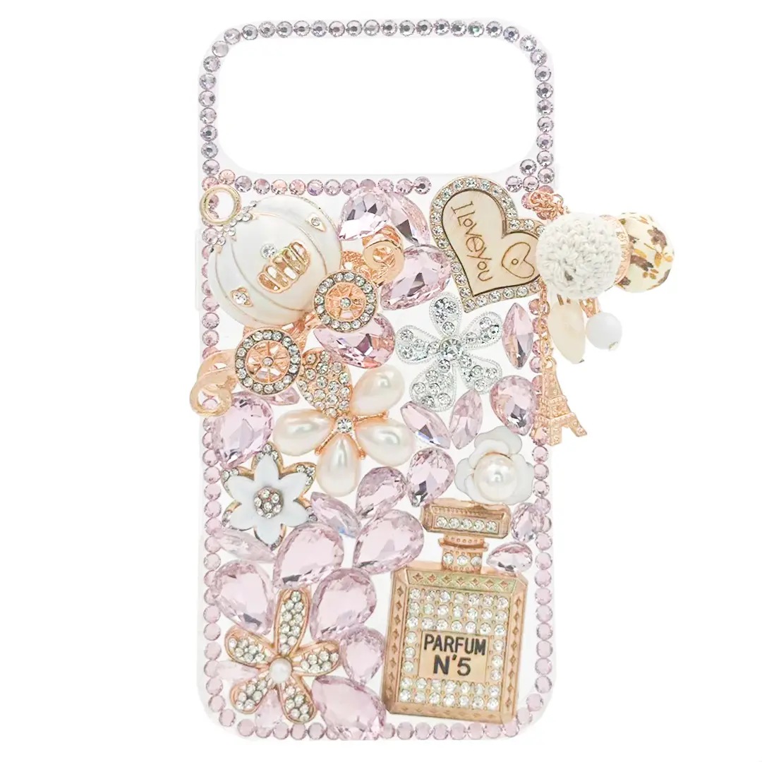 iPhone 17 Air Dream Crystal Pumpkin Perfume Bottle Full Diamond with Ornaments TPU Case Pink