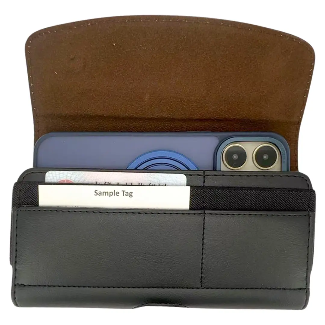 Horizontal Leather Card Holder Pouch Black 6.3 inch