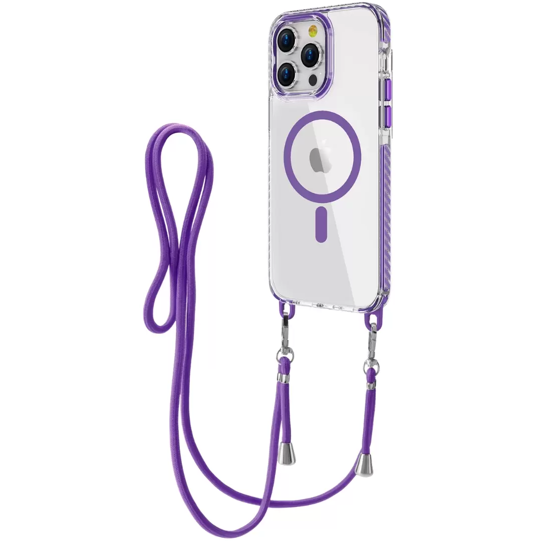 iPhone 15 Pro Max/iPhone 14 Pro Max Magsafe Clear Twotone Case with Lanyard Purple