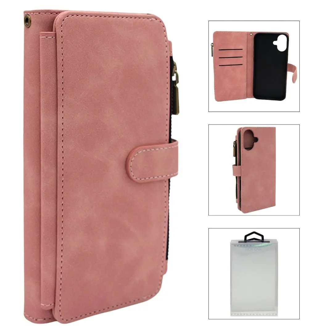 iPhone 16 Premio Wallet Luxury with Zipper Case Rose Gold