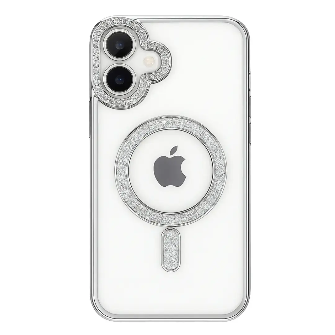 iPhone 15/iPhone 14/iPhone 13 Clear Case Diamond with Camera Protection Silver