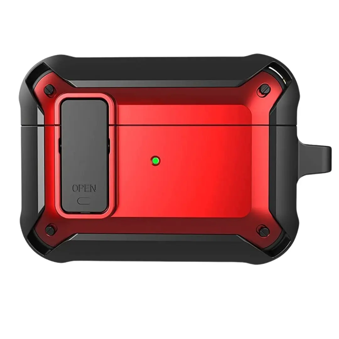 Airpods Pro 2 Shock Proof Hybrid with Hook Case Black and Red