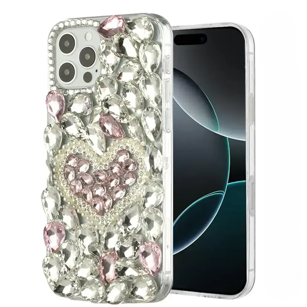 iPhone 17 Air Dream Crystal Love Full Diamond with Ornaments TPU Case Pink