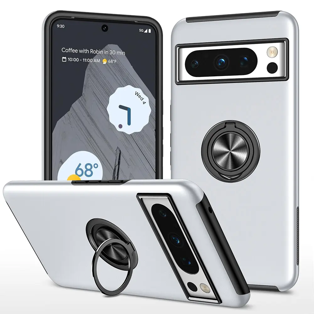 Google Pixel 10 Magnetic Ring Stand Hybrid Case Silver
