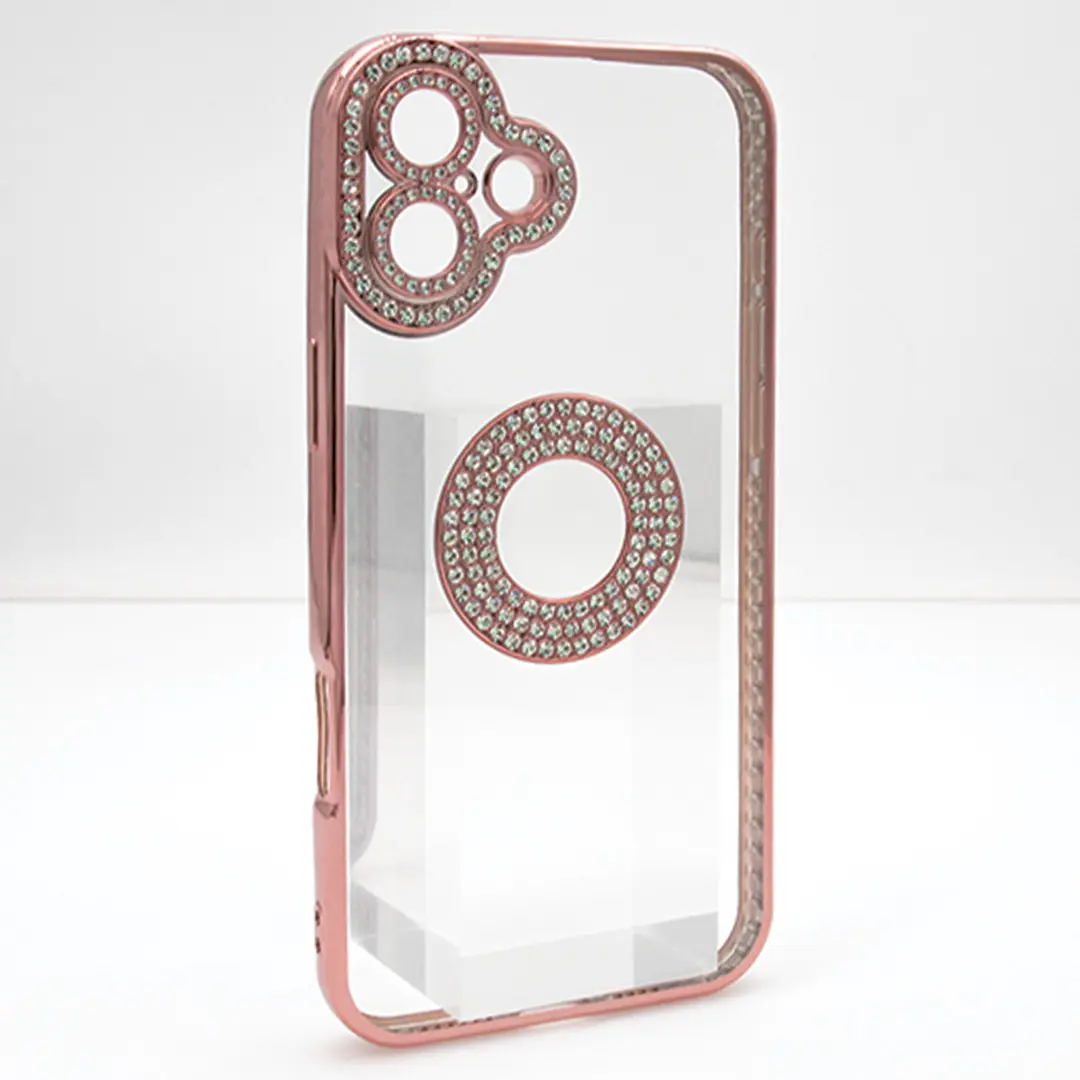 iPhone 16 Clear Case Diamond with Camera Protection Rose Gold