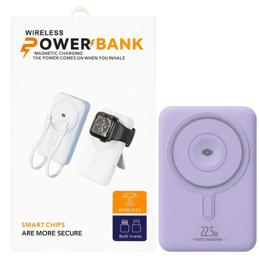 Power Bank- Magnetic Wireless with Built-in Cable 10000mAh Purple