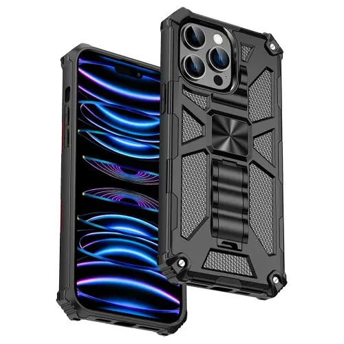 iPhone 16 Pro Max Vertical Kickstand TPU Corner Edges Case Black