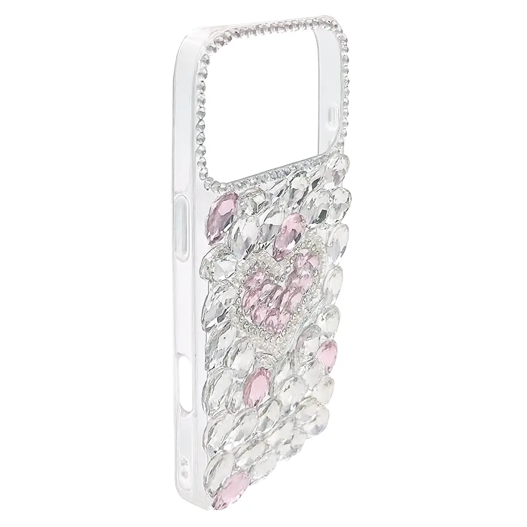 iPhone 17 Pro Max Dream Crystal Love Full Diamond with Ornaments TPU Case Pink