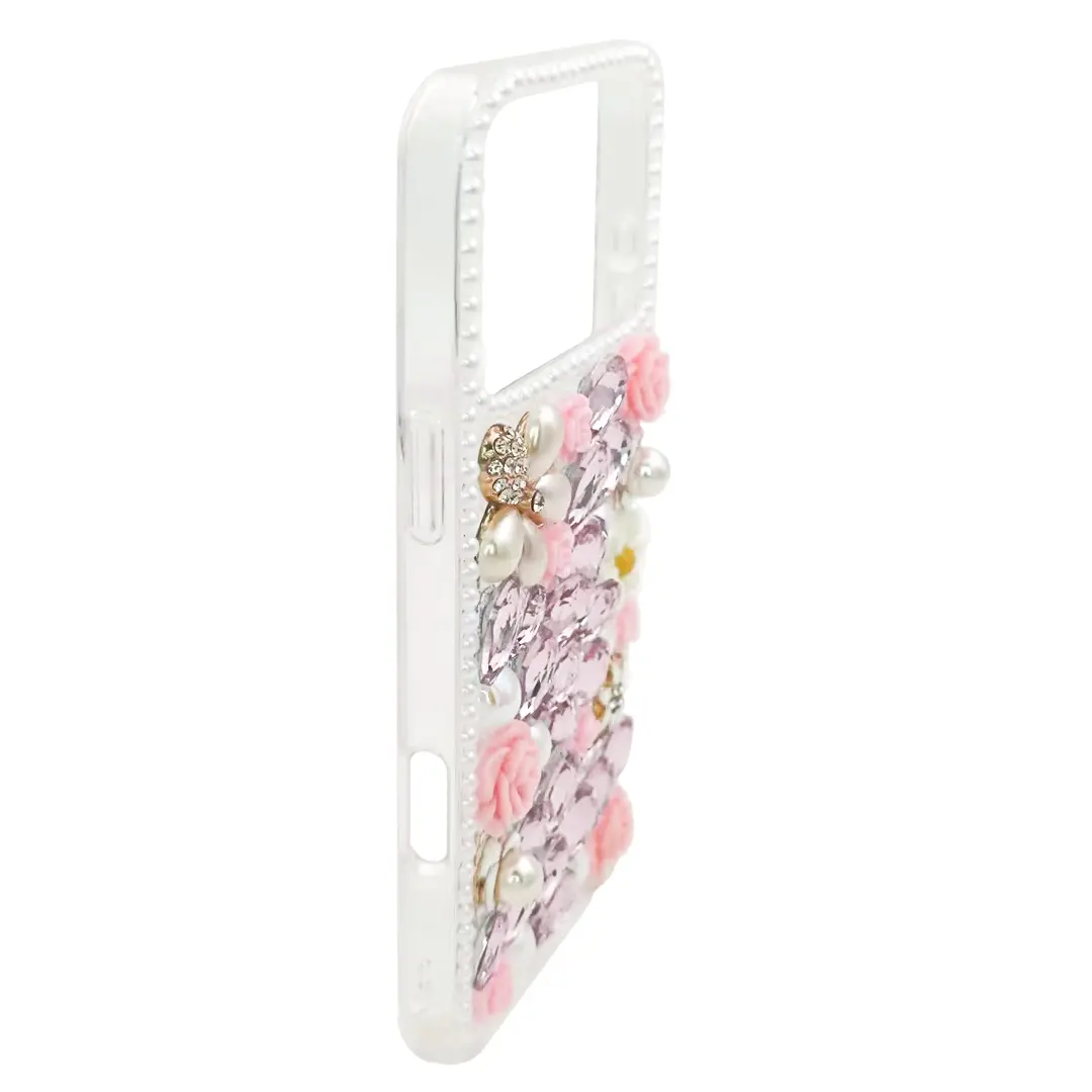 iPhone 17 Pro Dream Crystal Gradient Flowers Full Diamond with Ornaments TPU Case Pink