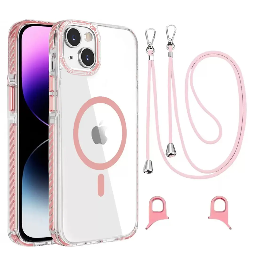 iPhone 15/iPhone 14/iPhone 13 Magsafe Clear Twotone Case with Lanyard Pink