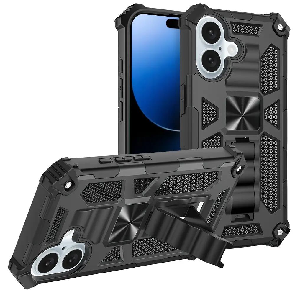 iPhone 16 Vertical Kickstand TPU Corner Edges Case Black