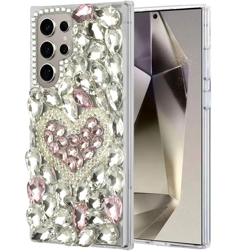 Samsung Galaxy S25 Ultra Dream Crystal Love Full Diamond with Ornaments TPU Case Pink