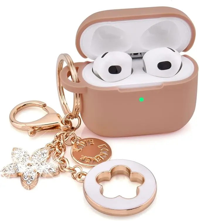 AirPods Pro 3 Silicone Case 2.2mm with Sparkling Keychain Milk Tea