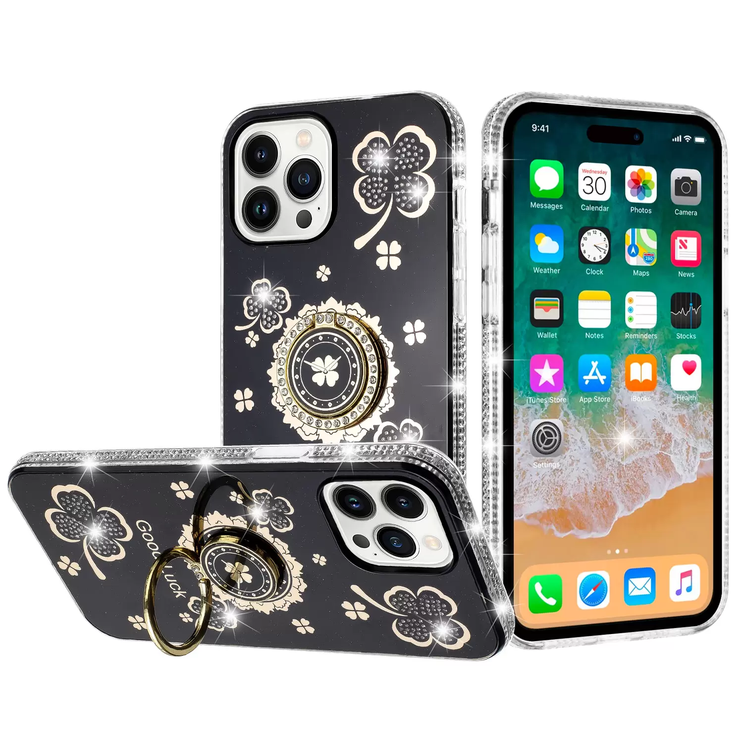 iPhone 16 pro Bling Diamond Lucky Case Black