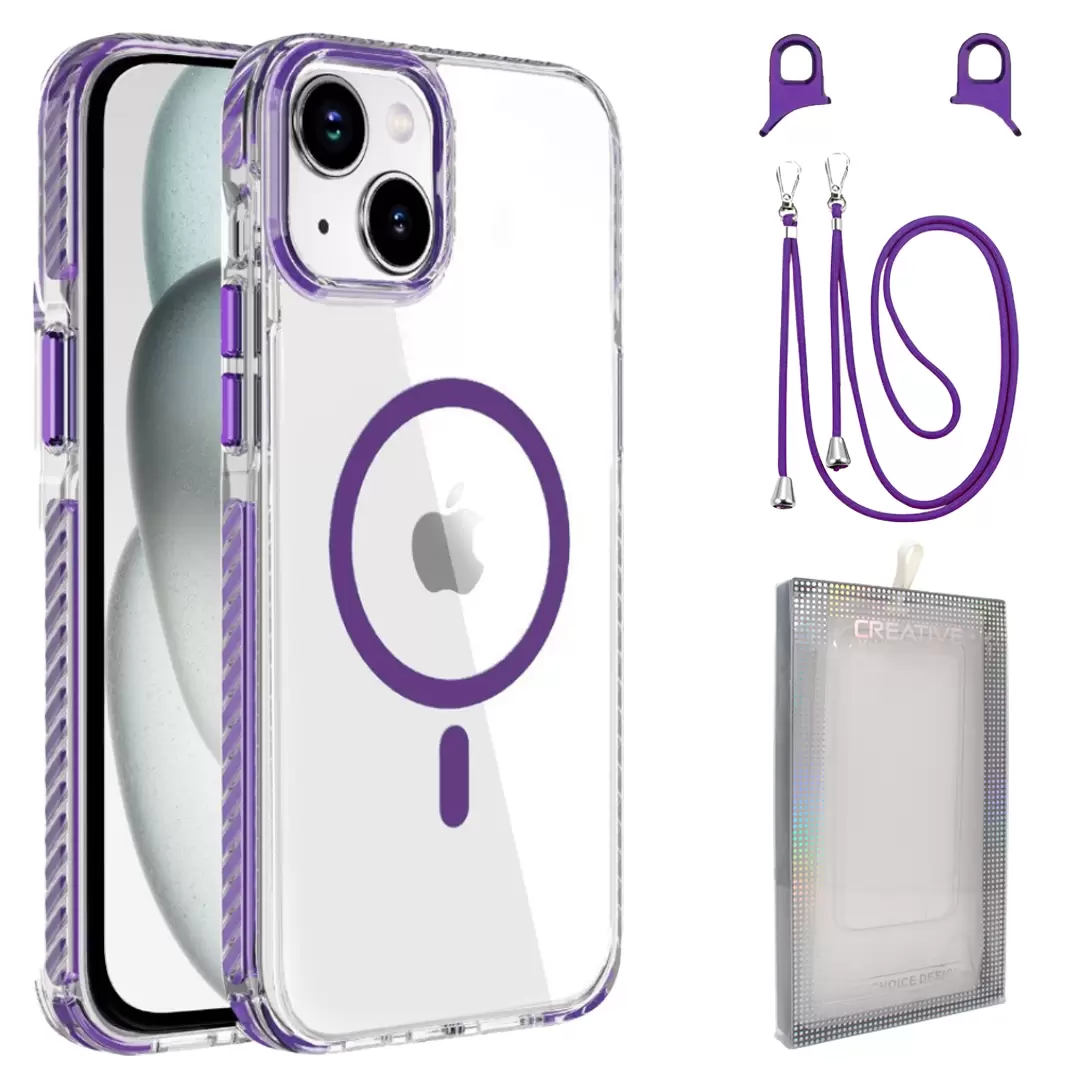 iPhone 15/iPhone 14/iPhone 13 Magsafe Clear Twotone Case with Lanyard Purple