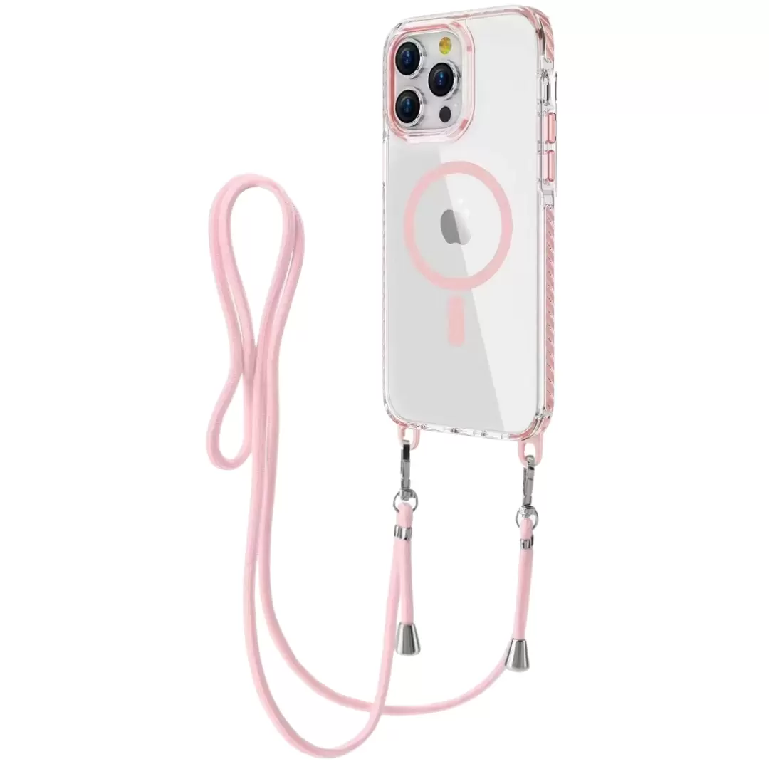 iPhone 15 Pro Max/iPhone 14 Pro Max Magsafe Clear Twotone Case with Lanyard Pink