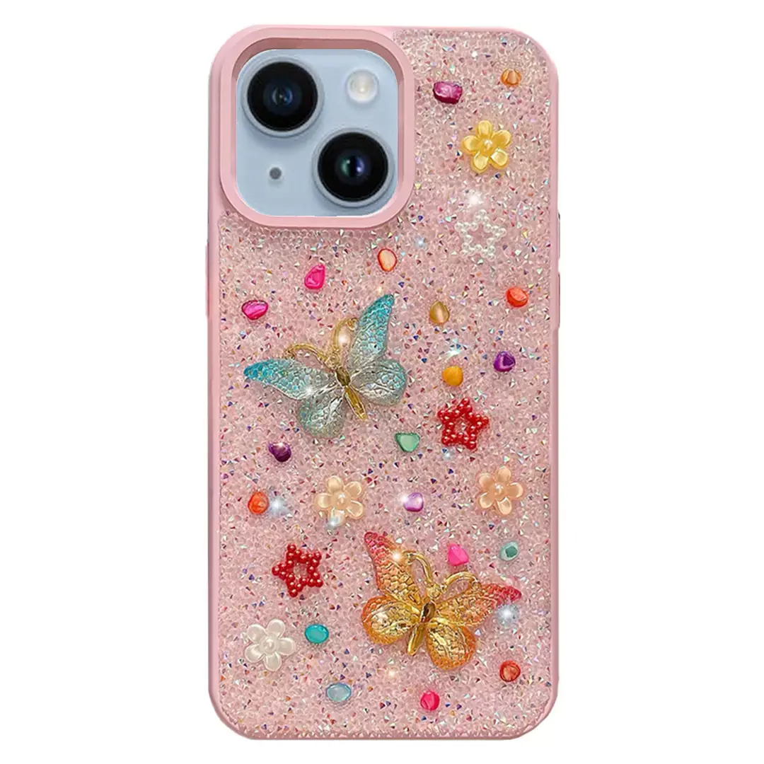 iPhone 15/iPhone 14/iPhone 13 Butterfly and Diamond Bling Case Light Purple