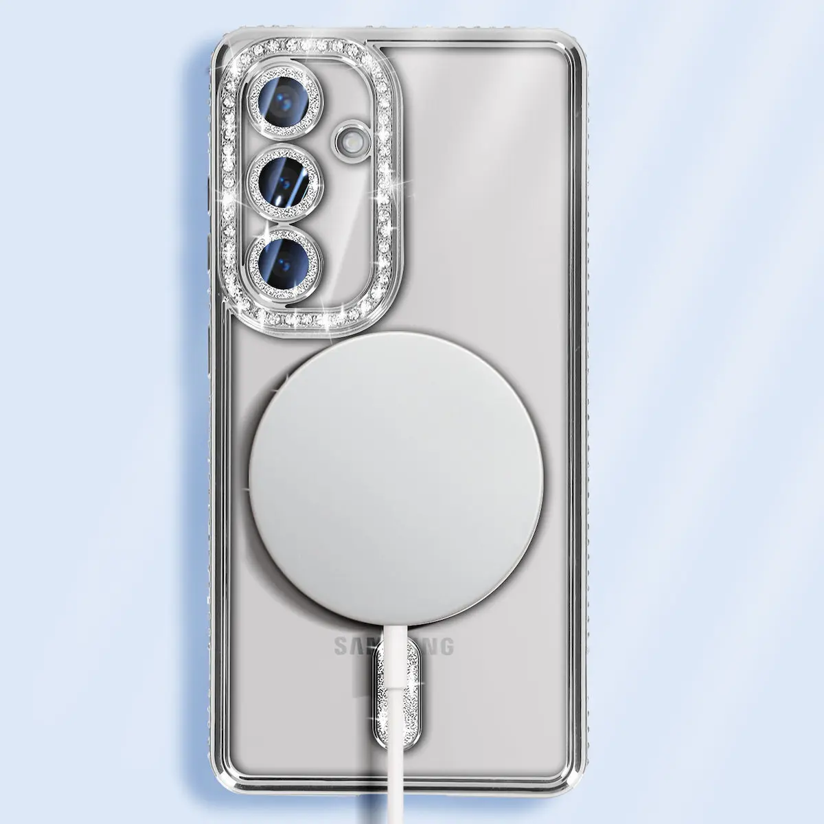 Samsung Galaxy S25/S24 Magsafe Clear Case Diamond with Camera Protection Silver