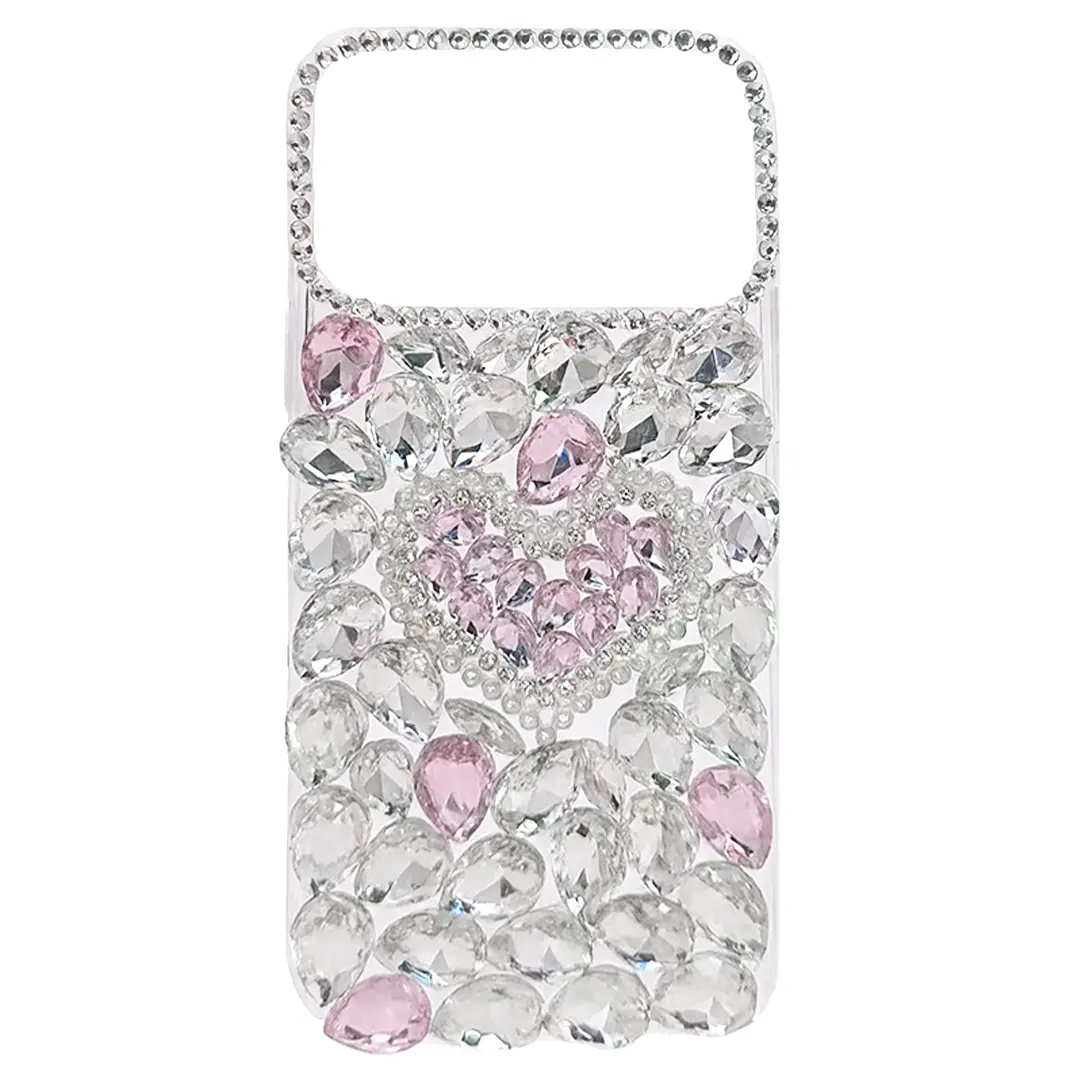 iPhone 17 Pro Max Dream Crystal Love Full Diamond with Ornaments TPU Case Pink