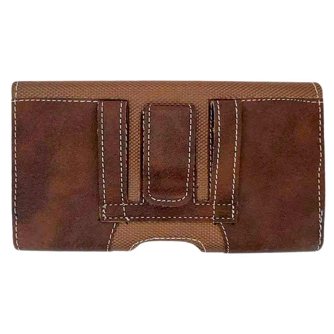 Horizontal Lychee leather Pouch Brown 7.0 inch