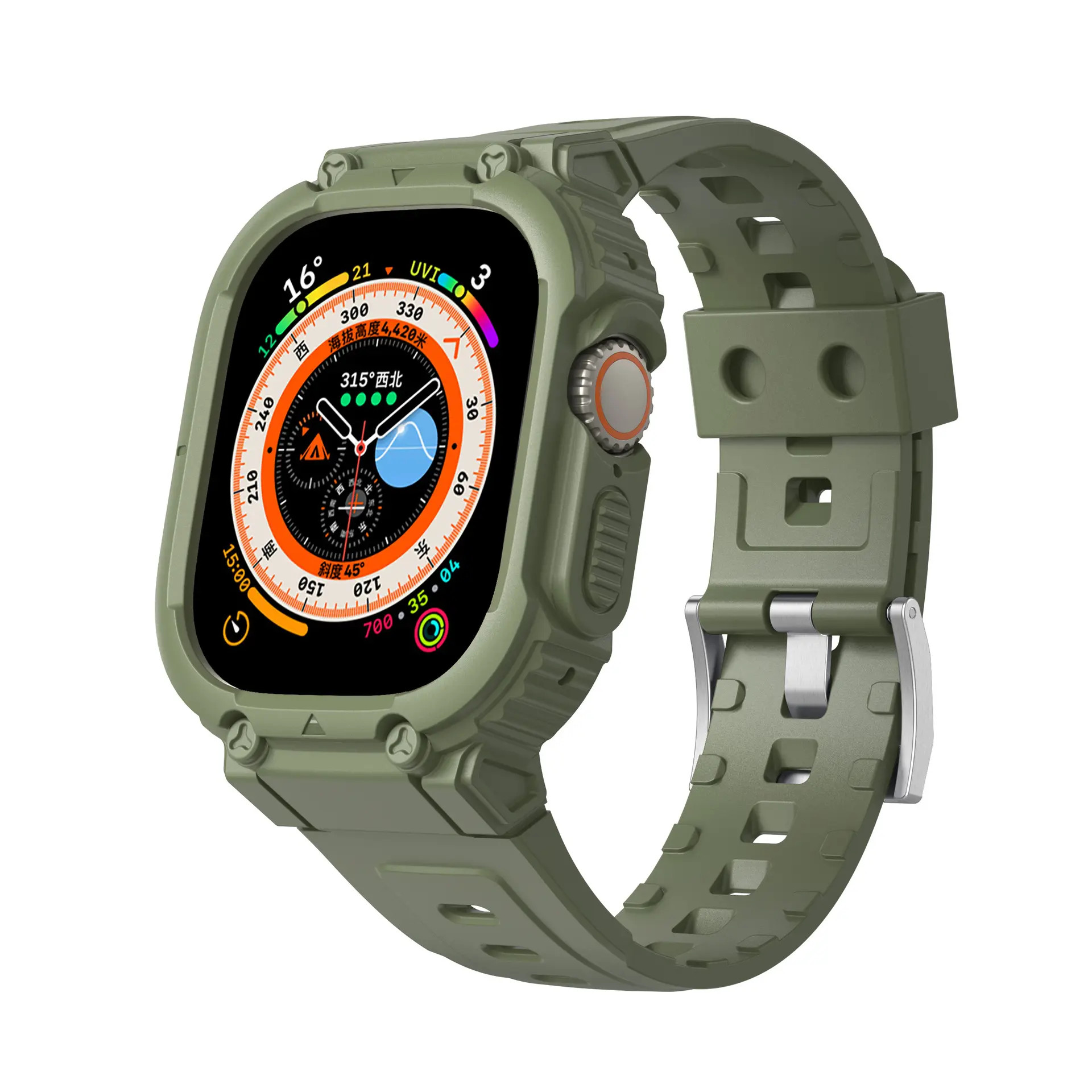 Apple Watch Integrated Silicone Strap Army Green -38-40-41mm