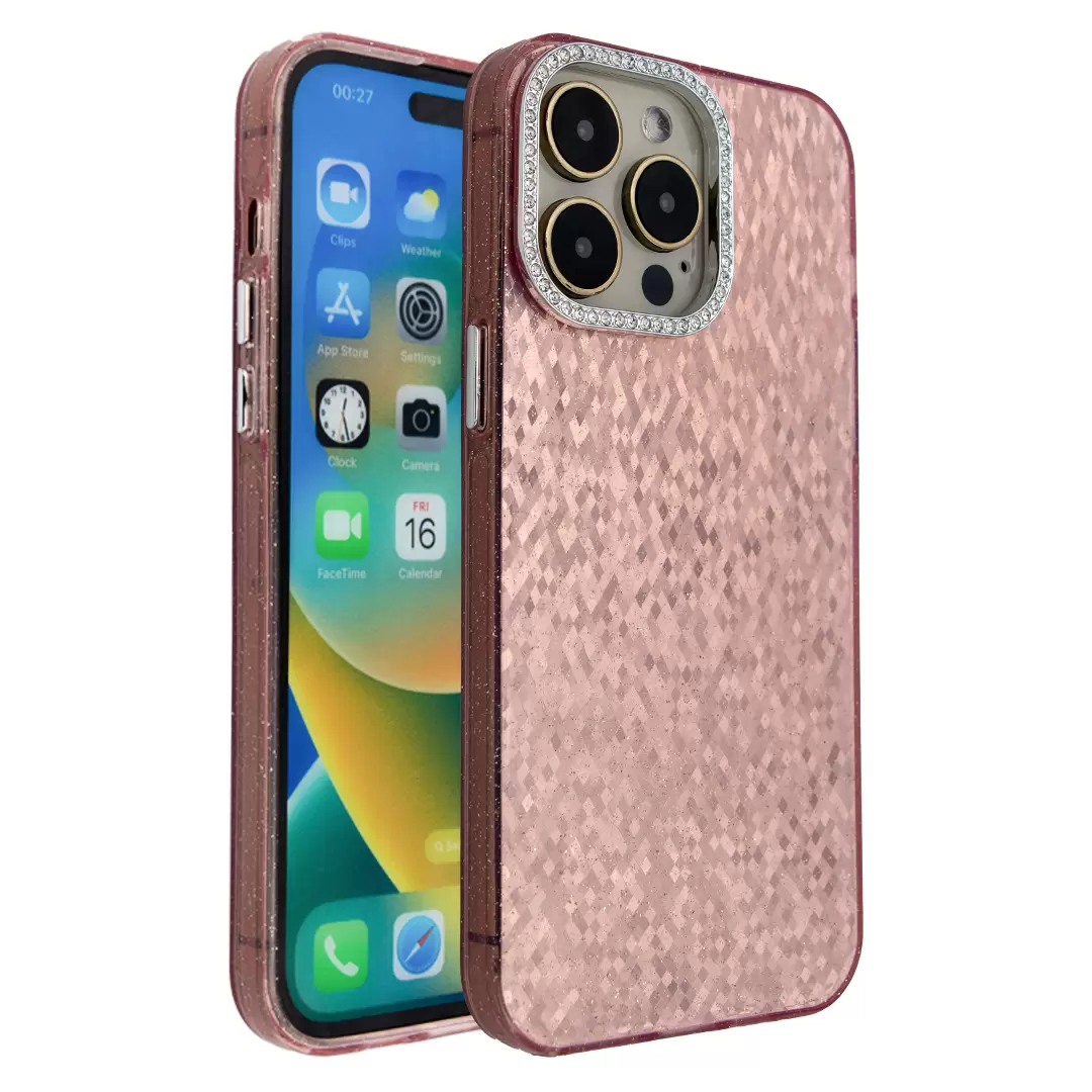 iPhone 13 Pro Max/iPhone 12 Pro Max Shiny Mosaic Rhombus Case Pink