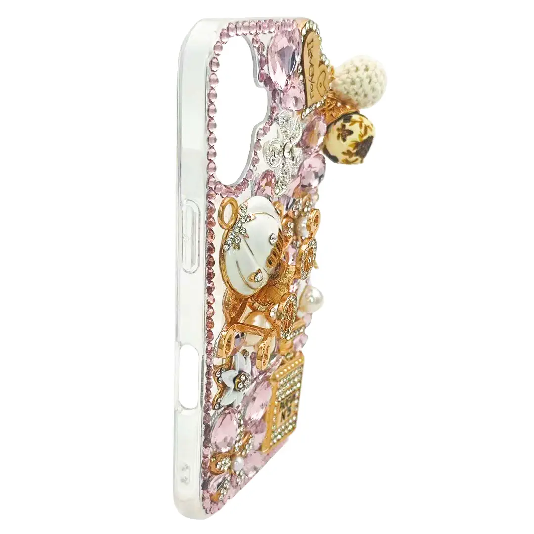 iPhone 17 Dream Crystal Pumpkin Perfume Bottle Full Diamond with Ornaments TPU Case Pink