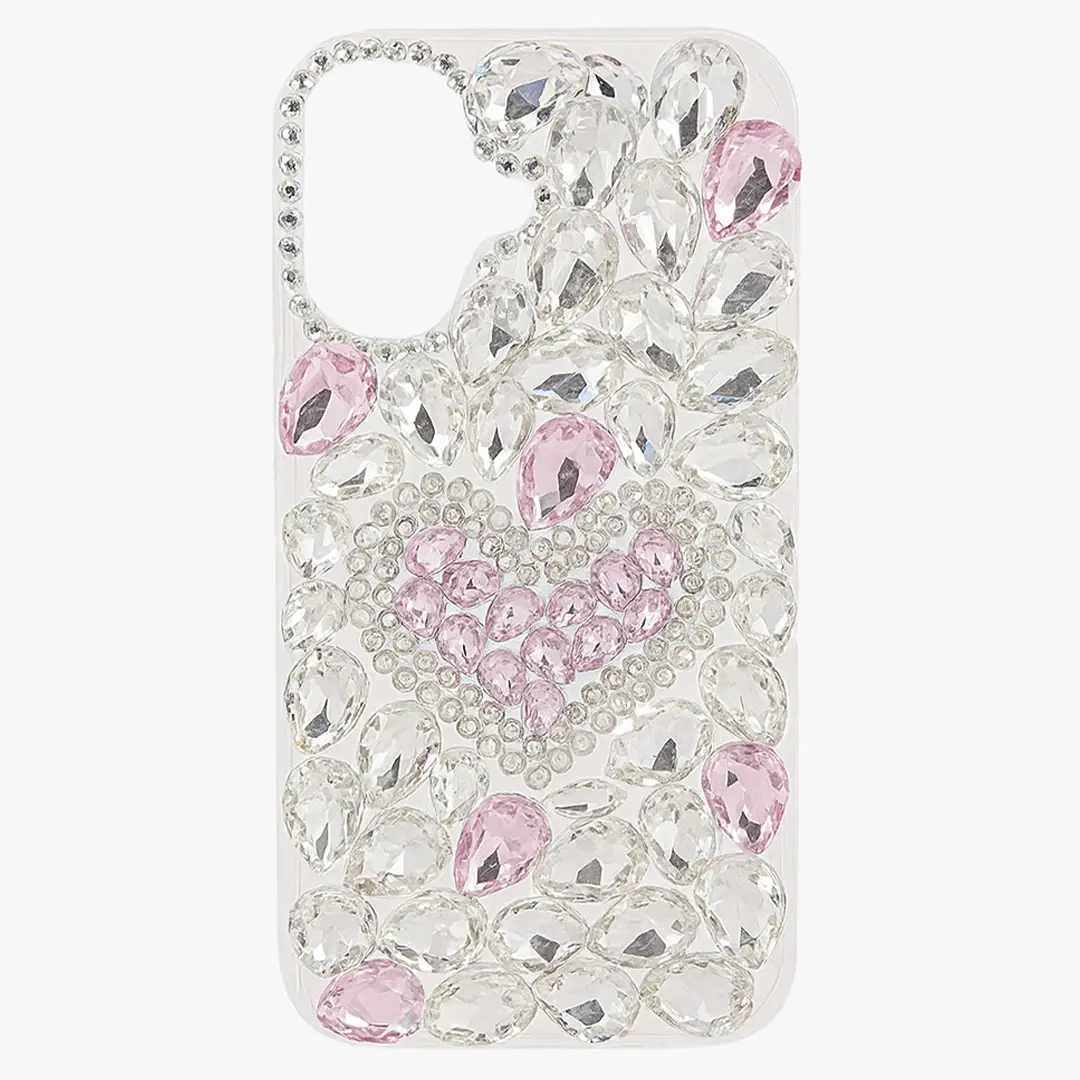 iPhone 16 Dream Crystal Love Full Diamond with Ornaments TPU Case Pink