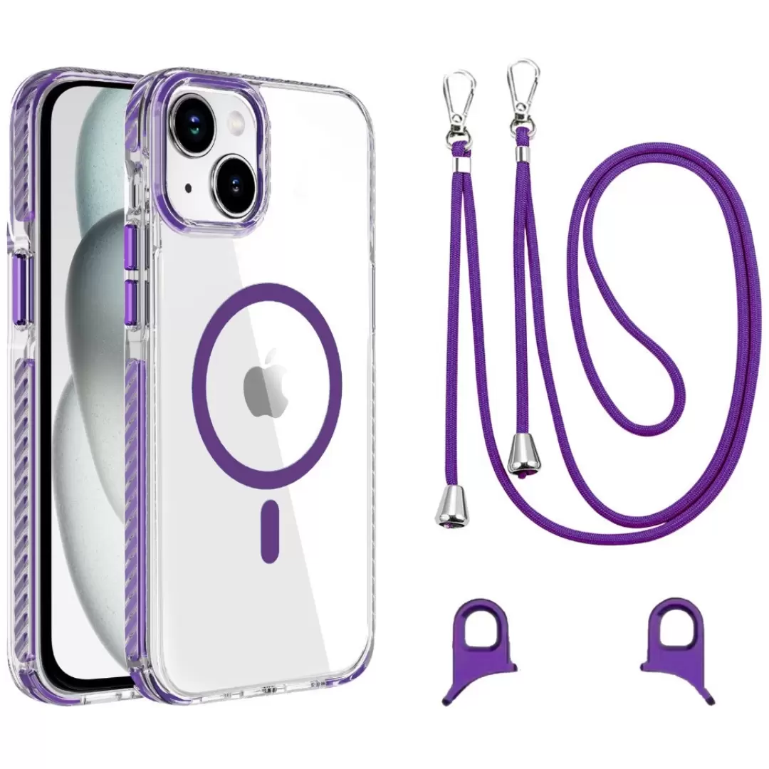 iPhone 15/iPhone 14/iPhone 13 Magsafe Clear Twotone Case with Lanyard Purple