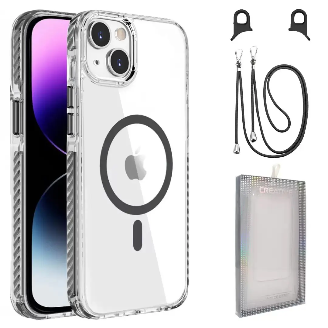 iPhone 15 Plus/iPhone 14 Plus Magsafe Clear Twotone Case with Lanyard Black