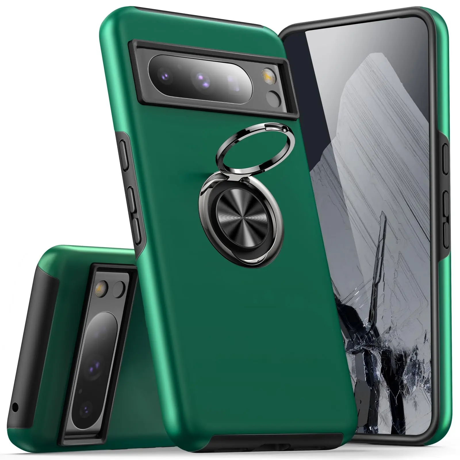 Google Pixel 10 Pro XL Magnetic Ring Stand Hybrid Case Green