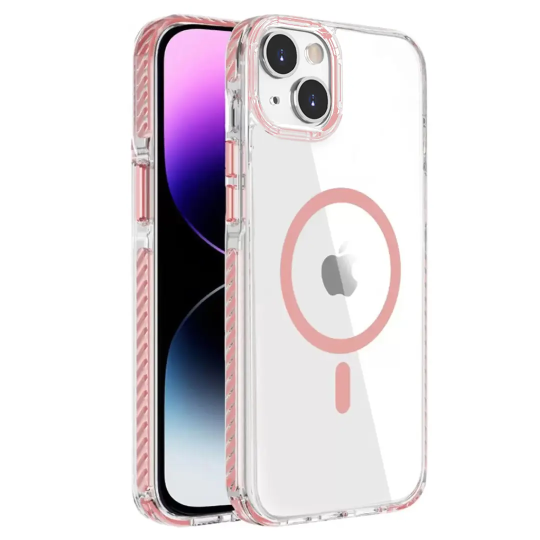 iPhone 15 Plus/iPhone 14 Plus Magsafe Clear Twotone Case with Lanyard Pink